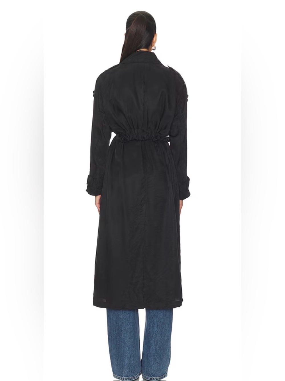 AllSaints Linnie Trench Coat Black Belted Long Double Breasted Coat Medium - Picture 3 of 6